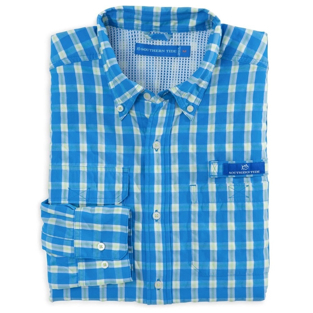 Southern Tide Sailfish Plaid Fishing Shirt in Blue Stream
